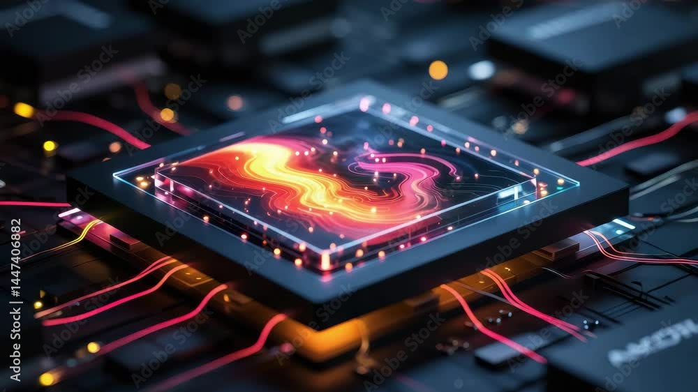Poster agentic ai concept with glowing circuit board and futuristic technology design in sleek electronic d