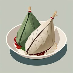 Zongzi, a traditional Chinese rice dumpling made of glutinous rice stuffed with different fillings and wrapped in bamboo leaves.