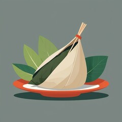 Zongzi, a traditional Chinese rice dumpling made of glutinous rice stuffed with different fillings and wrapped in bamboo leaves.