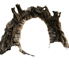 Fototapeta premium Old stone archway intertwined with roots showcasing nature's beauty in a serene forest setting