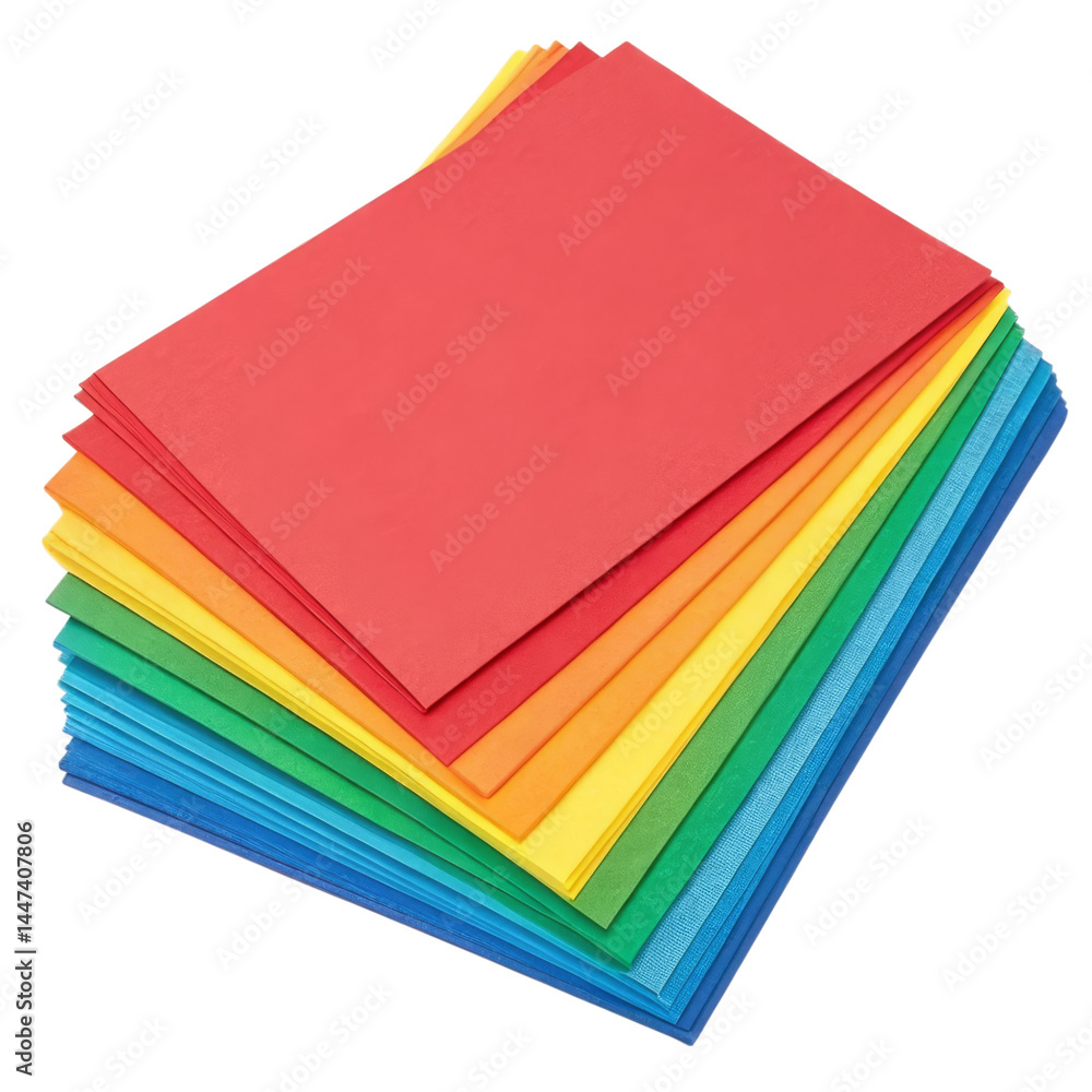Poster colorful stack of paper sheets in various hues arranged neatly.