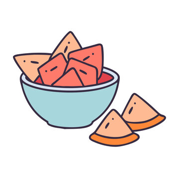 bowl of chips, blue bowl, orange chips clip art preview