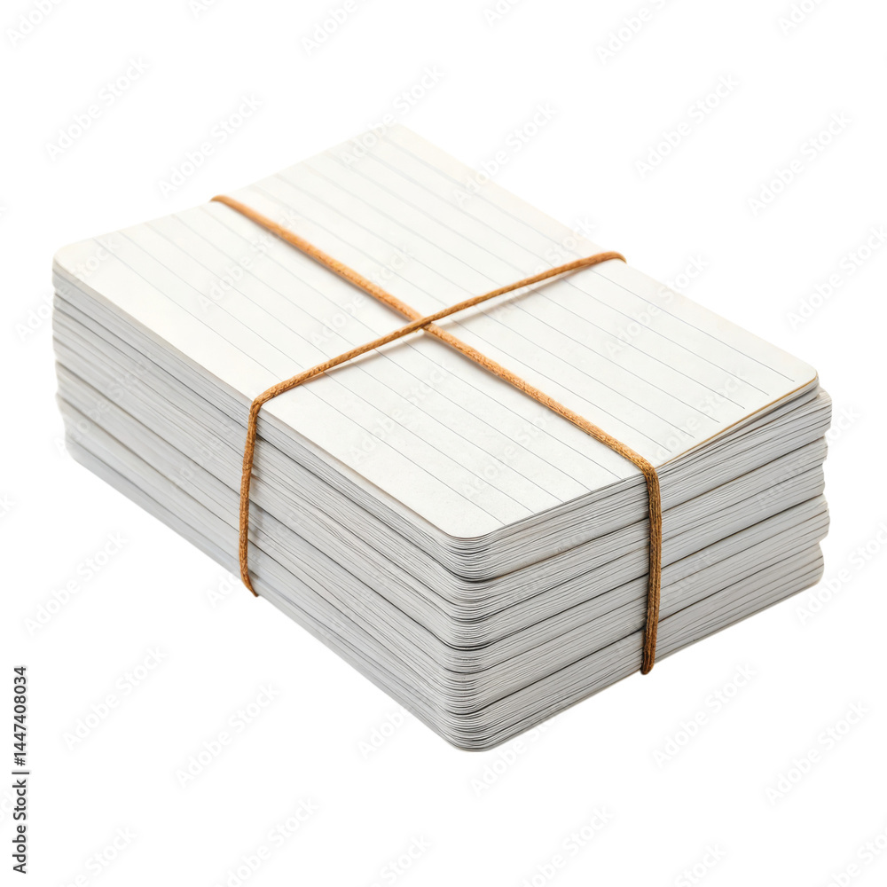 Poster stack of blank index cards bound with a rubber band.