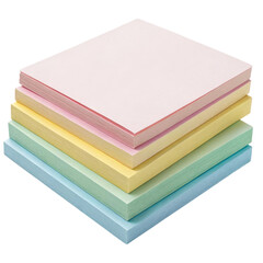 Stack of colorful blank paper sheets on a black background.