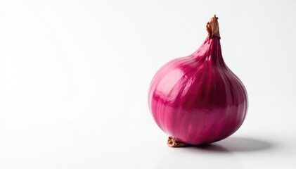 Fototapeta premium Single red onion, vibrant color, clean white backdrop, minimal, bulb