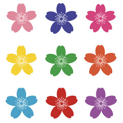 Set of flat icon flower icons in silhouette isolated on white.