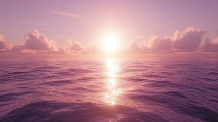 Obraz premium A vibrant sunset over a tranquil ocean horizon.