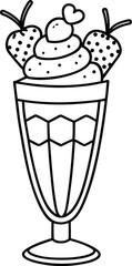 Ice Cream Dessert Coloring Page, Cold Sweet Treat in a Glass with Cherry on Top