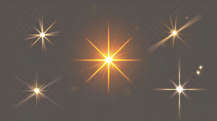 Set of light effects. A flash of warm light, a star on a transparent background. Sun, summer. light sunlight. Vector