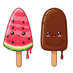 Cute Ice Cream Pairing: Elevate your visuals with this kawaii vector illustration of an adorable ice cream couple, isolated on a white background. Ideal for conveying sweetness and happiness