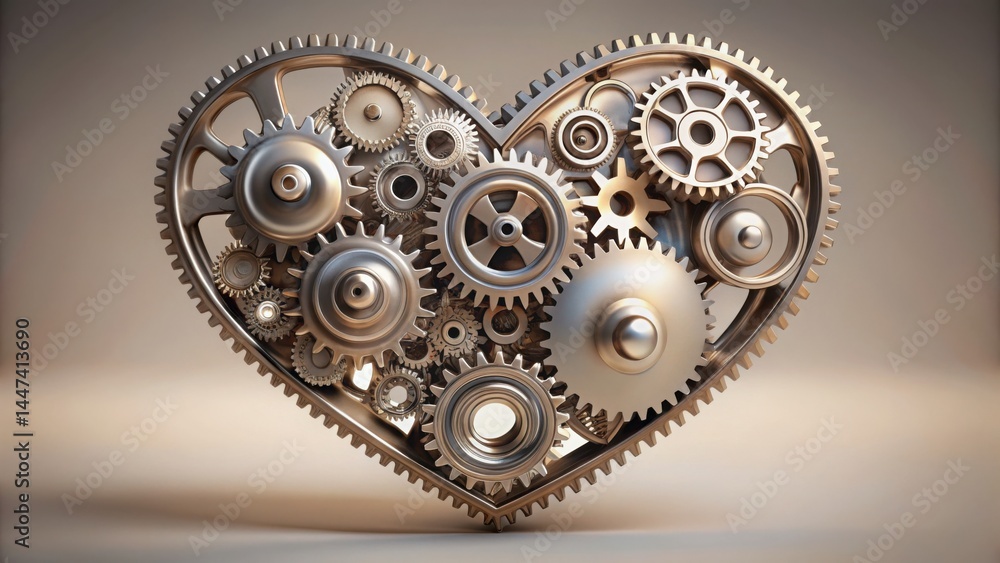 Poster Intricate Heart Shaped Mechanism with Various Gears and Cogs