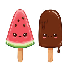 Cute Ice Cream Pairing: Elevate your visuals with this kawaii vector illustration of an adorable ice cream couple, isolated on a white background. Ideal for conveying sweetness and happiness
