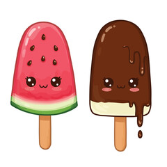 Cute Ice Cream Pairing: Elevate your visuals with this kawaii vector illustration of an adorable ice cream couple, isolated on a white background. Ideal for conveying sweetness and happiness