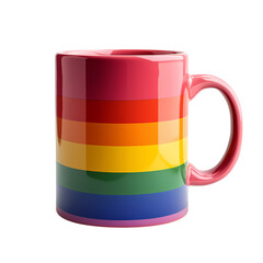 Colorful rainbow mug, perfect for enjoying beverages with style and celebrating pride.