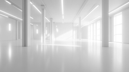 Empty, bright, modern warehouse interior