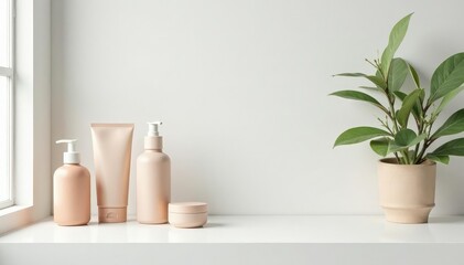 Clean minimalist product display on white backdrop, clean, beauty, flawless