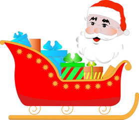 Traineau rempli de paquets cadeaux et tête de Père Noël	