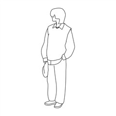 Minimalist Line Art of a Japanese Fashion Model, Clean Outline Drawing of a Stylish Young Man