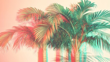 Vibrant palm trees with a pastel color palette.