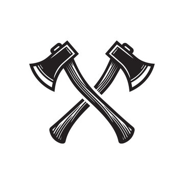 Crossed axe icon silhouette flat vector art illustration design template isolated on a white background.