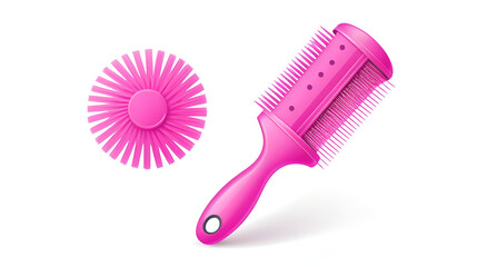 Grooming Brush For Pet. Pet Fluffer. Vector illustration of a tool for grooming cats and dogs. Stylish pink comb for pets in flat style. White isolated background.