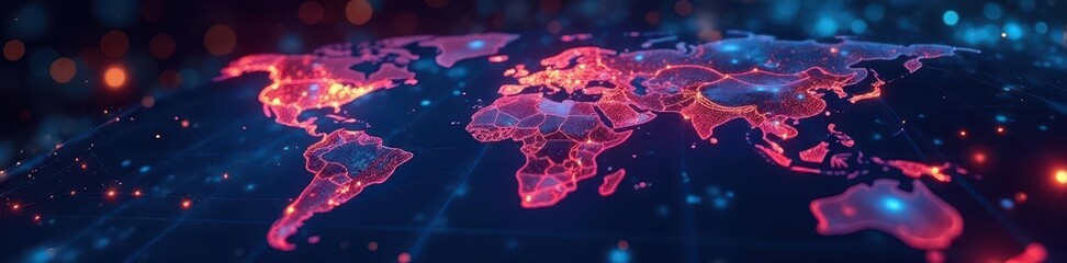 Interconnected global business hubs, data exchange , economy, technology, efficiency