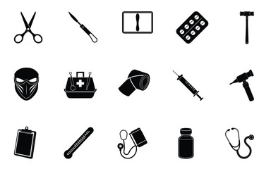 vector set of doctor tools icons on white background