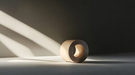 Minimalist composition of a circular object with soft shadows studio setting still life neutral tones artistic perspective