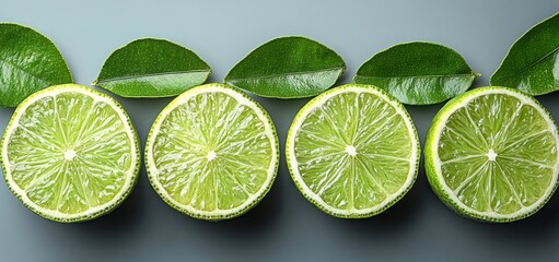 Vibrant Lime Slices with Lush Green Leaves: A Refreshing Culinary Image