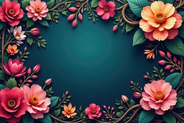 Intricate blooms, swirling vines, rich colors, floral, blossom