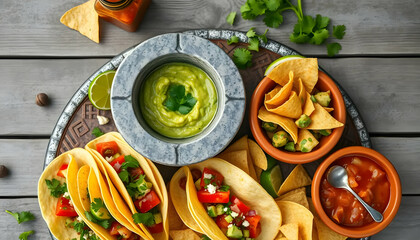 Delicious Tacos with Fresh Ingredients and Homemade Salsa on a Rustic Wooden Table