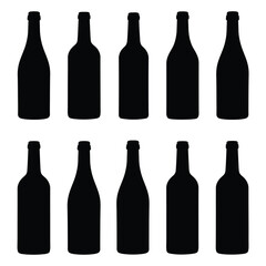 Set of silhouettes of wine bottles. Vector illustration in flat style
