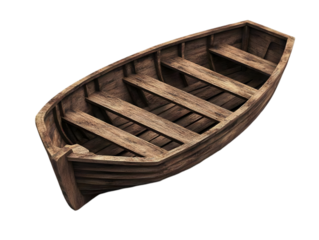 Wooden Rowboat Illustration Isolated Background, Brown Boat Transparent Background, Wooden Boat  Image, Vintage Wooden Boat, Antique Rowboat, Brown Wooden Watercraft, Isolated Wooden Rowing Boat