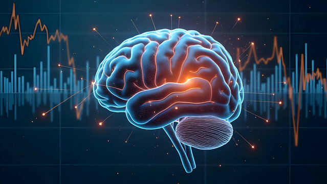 Brain Illustration Combined with Financial Charts for Strategic Investment Analysis