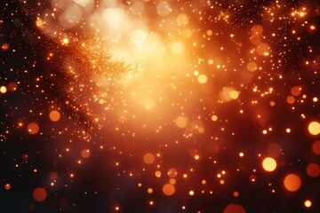 Festive golden bokeh lights, winter branches, celebratory background, holiday card