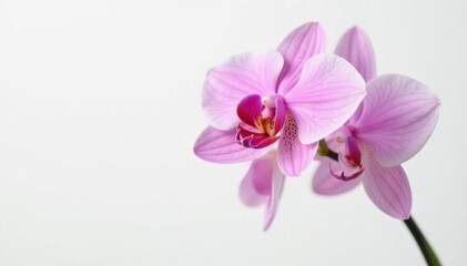 Single pink orchid against pure white backdrop Studio shot, high detail , soft, plant