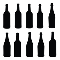 Set of silhouettes of wine bottles. Vector illustration in flat style