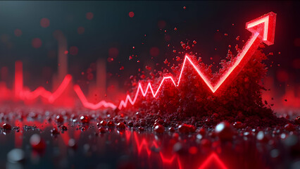 Financial Chart Dissolving into Red Digital Fragments During Economic Crisis