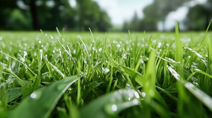 green natural grass of a Football soccer field 