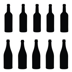 Set of silhouettes of wine bottles. Vector illustration in flat style