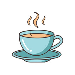 Illustration of hot coffee cup drink beverage caffeine break time with steam and saucer design element