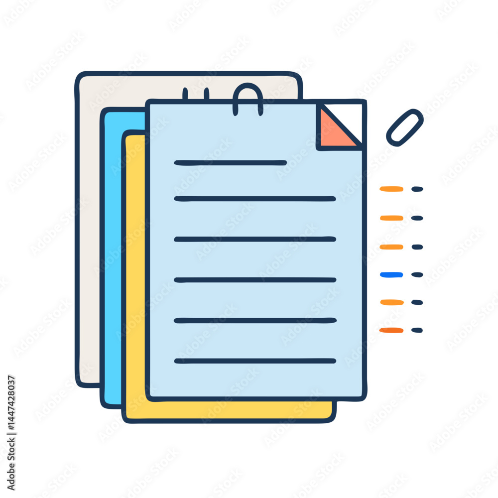 Poster illustration of document paper sheet stack file data information business office note pad list memo