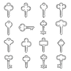 Vintage keys set, vector illustration isolated on a white background