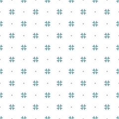 Minimalistic seamless pattern with small flowers. Light subtle background with geometric flowers for textiles, wallpapers, nursery, linen, shirt.