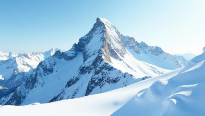 Fototapeta premium Snow-covered mountain peak, pristine white landscape, peak, frozen, mountain