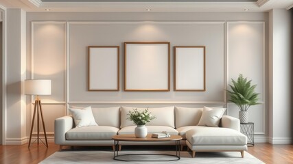 Fototapeta premium Living room wall art mockup with modern decor and layout, decor, mockup, minimalistic