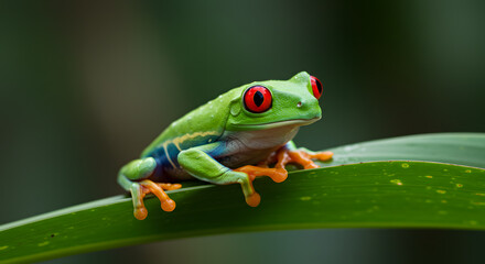 Naklejka premium Magnificent Red-eyed Tree Frog on a Lush Green Leaf