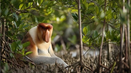 Fototapeta premium Proboscis Monkey in Mangrove Habitat