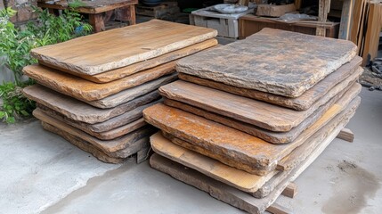Stack of Rustic Reclaimed Wooden Planks, Perfect for Sustainable Building and DIY Projects