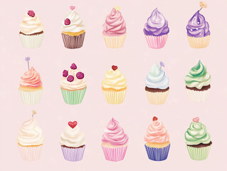 Many sweet Cupcake is colorful 
